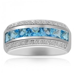 3.22 Ct Blue Topaz & Diamond Cocktail Ring 14K